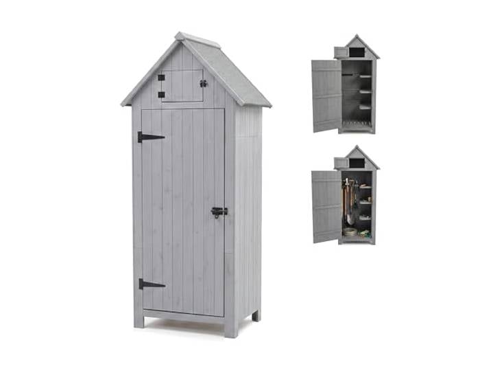 Relaxdays Gartenschrank, Holz, wetterfestes Dach, 3 Einlegeböden, HBT: 179 x 77 x 53 cm, Geräteschuppen Garten, Farbwahl