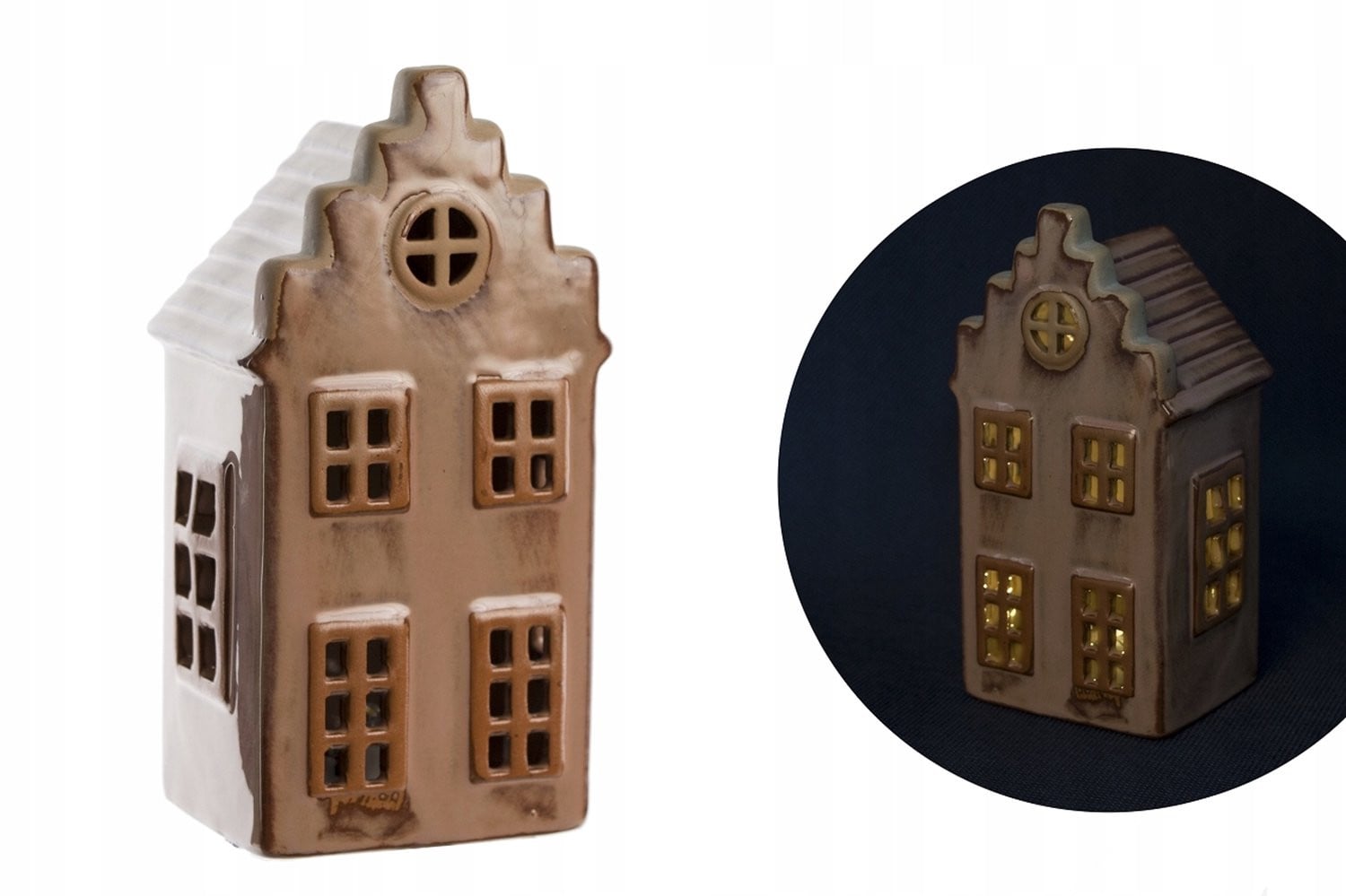 Keramisch Huisje met LED-verlichting in Bruin - Sfeervolle Tafeldecoratie