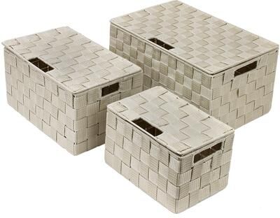 Sorbus Storage Box Woven Basket Bin Container Tote Cube Organizer Set Stackable Shelf Organizer Built-in Carry Handles (3-Piece)