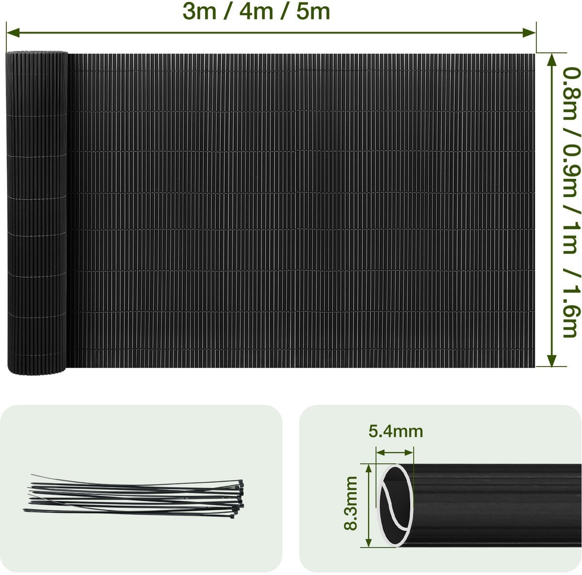 PVC Privacyscherm Tuinafscheiding en Balkonscherm, Mat Antracietgrijs, B: 400 cm, H: 80 cm