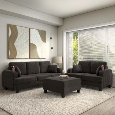 Furniture of America Xenia Modern 3-Piece Boucle Sofa and Ottoman Set