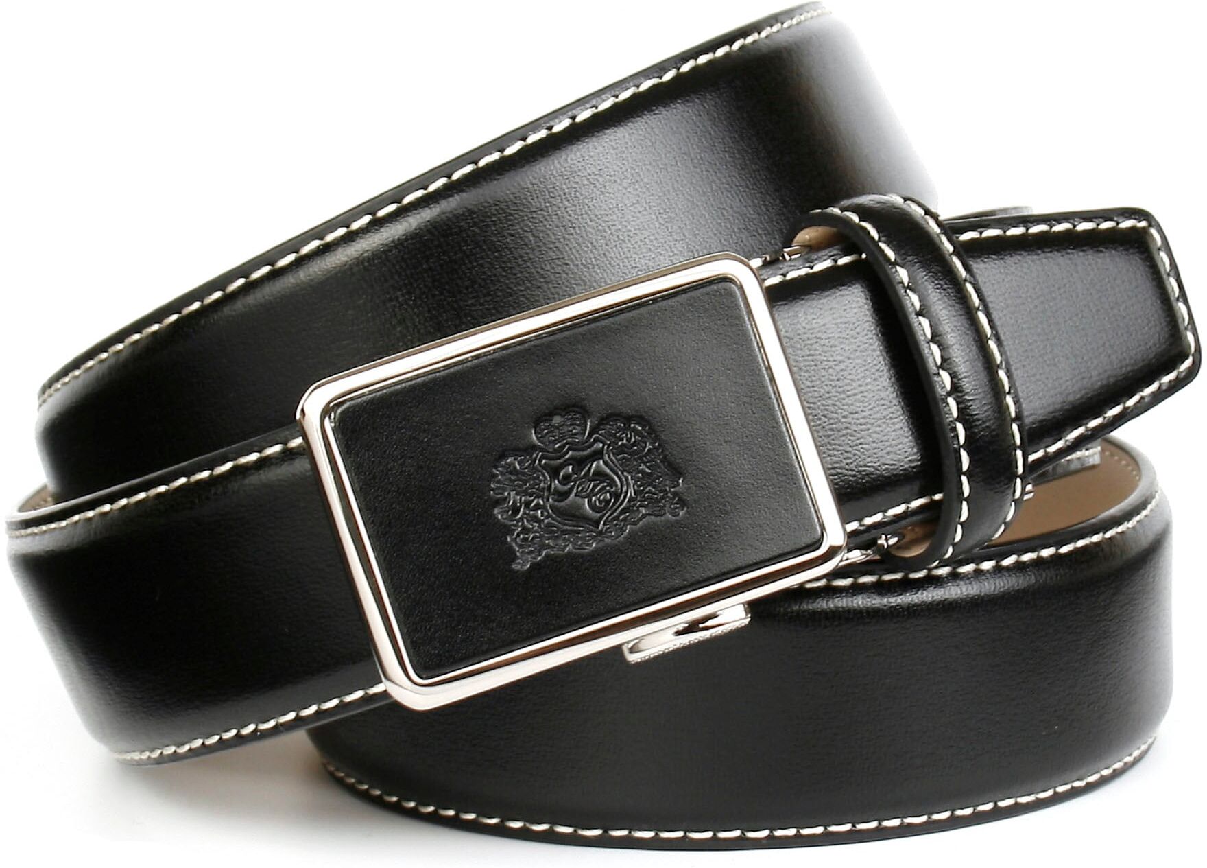 Ledergürtel ANTHONI CROWN, Herren, Gr. 115, schwarz, Leder, unifarben mit Farbeinsatz, Gürtel Ledergürtel, mit Kontrast Stitching schwarz 115