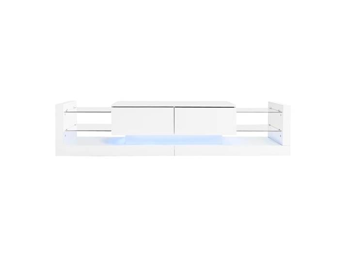 Meuble tv laqué brillant led étagères verre, 181 cm, blanc