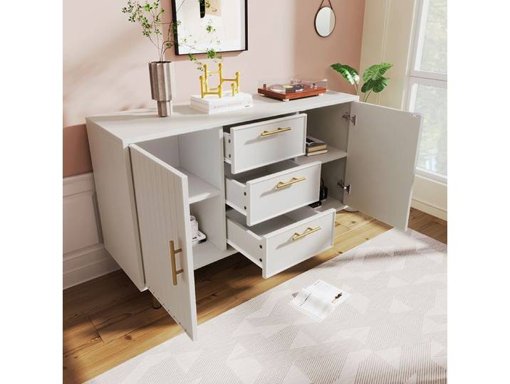 Commode Buffet 2 portes 3 tiroirs avec portes et tiroirs 120x40x75cm - SWEIKO - Blanc
