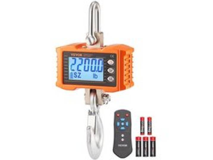 VEVOR Industrielle Hängewaage, 1000 kg, robuste digitale Kranwaage mit Fernbedienung, Lastenwaage, Gehäuse aus Aluminiumguss, hochpräzises LCD-Display für Bau, Fabrik, Bauernhof, Jagd, Orange