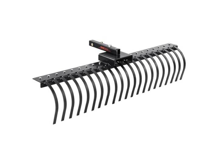 VEVOR Râteau paysager remorqué\, 1524 mm\, râteau déchaumeur avec 21 dents bobine acier\, râteau pour barres d'outils 1219-1524 mm et système suspension à 3 points\, pour feuilles\, aiguilles de pin\, herbe