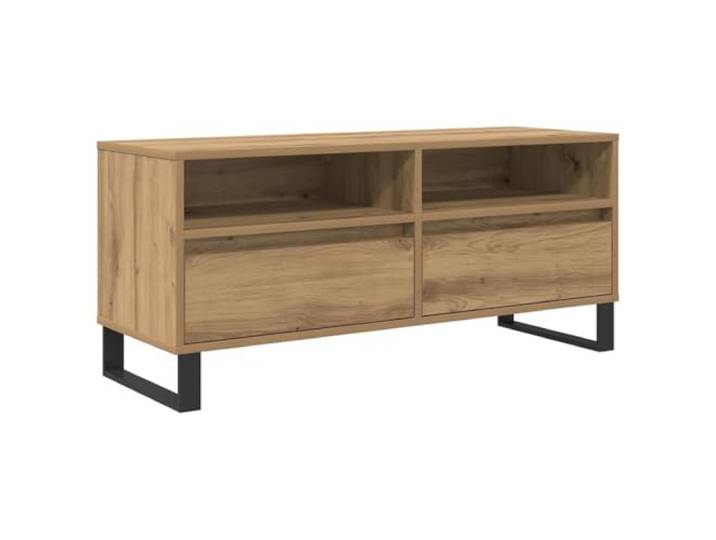 GKHPYURE TV-Schrank mit Schublade, Eichenholz, handgefertigt, 100 x 34,5 x Technisches Holz, Beine aus Eisen, 1 Regal, max. Gewicht 60 kg, für Wohnzimmer