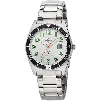 Funkuhr MASTER TIME "Super Power Sporty", silber (silberfarben, silberfarben, silberfarben), Armbanduhren, Herren, silberfarben, Funkuhr, Armbanduhr, Quarzuhr, Herrenuhr, Datum, Leuchtzeiger, Edelstahlarmband