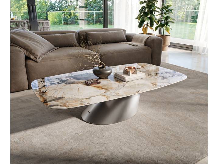 DELIFE Couchtisch Edge Boot 135x80 cm Keramik Patagonia Poliert Conis Edelstahl gebürstet, Couchtische
