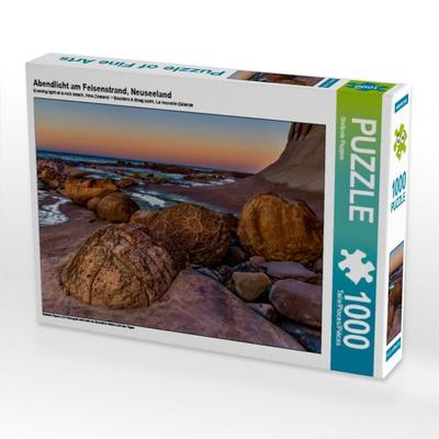 CALVENDO Puzzle Abendlicht am Felsenstrand, Neuseeland | 1000 Teile Lege-Größe 64x48cm Foto-Puzzle für glückliche Stunden