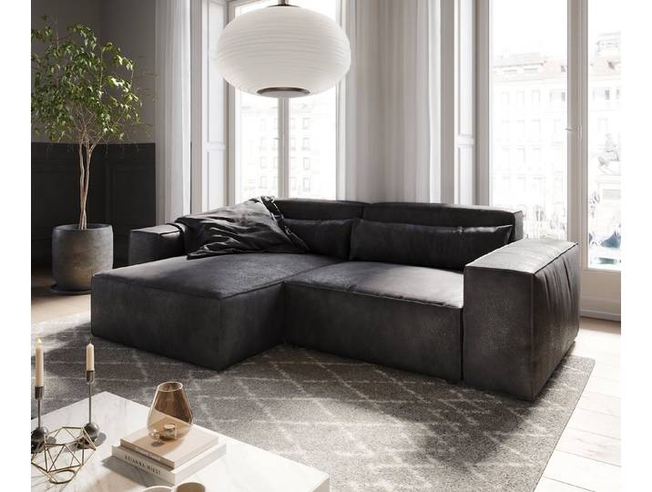 DELIFE Ecksofa Sirpio, Lederimitat Vintage Anthrazit 230x155 cm Recamiere variabel