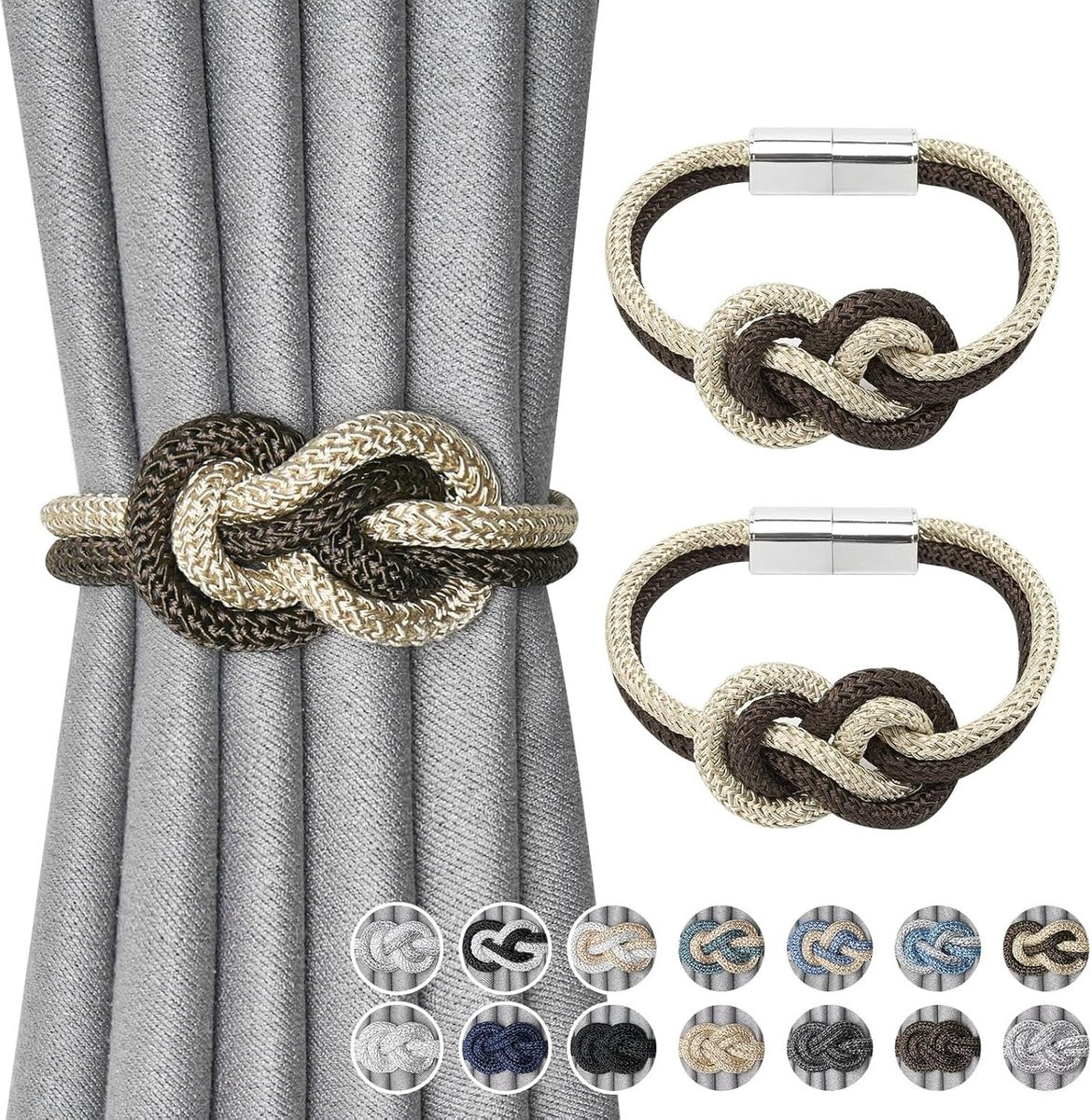 Pretty Jolly Mini magnetische gordijnhouders Noors Eenvoudige Stijl, Koffie & Beige, 2 stuks