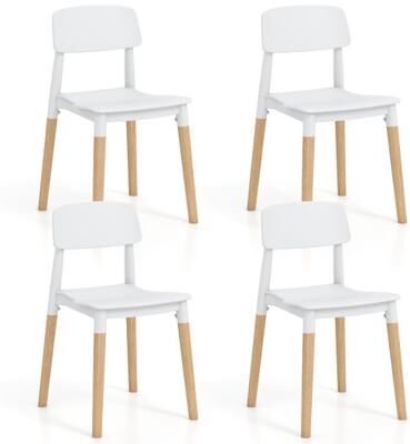 Costway Modern Dining Side Chairs Set of 4 with Ergonomic Backrest for Dining Room-White
