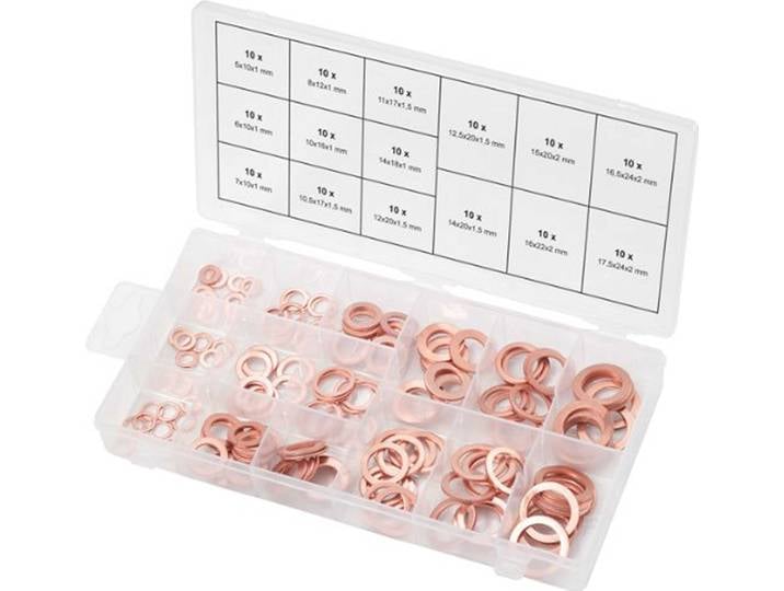 KS TOOLS Assortiment de bagues d'étanchéité en cuivre\, Ø 5-17\,5mm\, 150 pces ( 970.0040 )