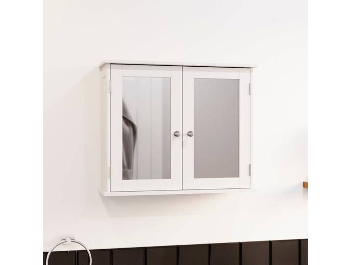 Priano Armoire Murale 2 Portes Miroir Blanche Unité de Rangement Salle de Bain