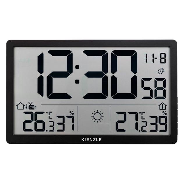 Kienzle Jumbo NEO LCD-Wanduhr mit Wetterstation - Schwarz - funkgesteuert (15405)