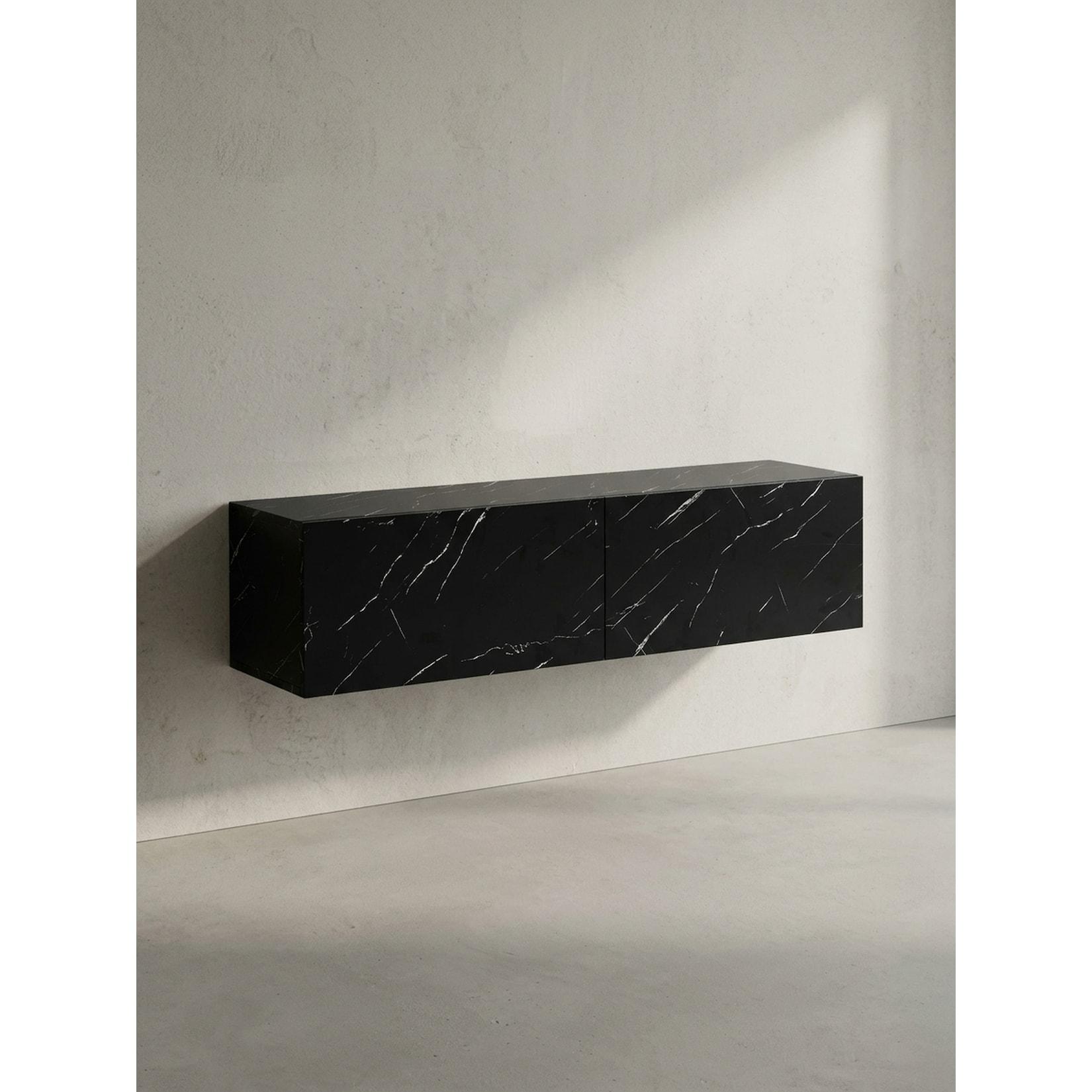 TV-Lowboard hängend, Marmor-Optik, Klapptüren, modern, Schwarz 120x30x30 cm