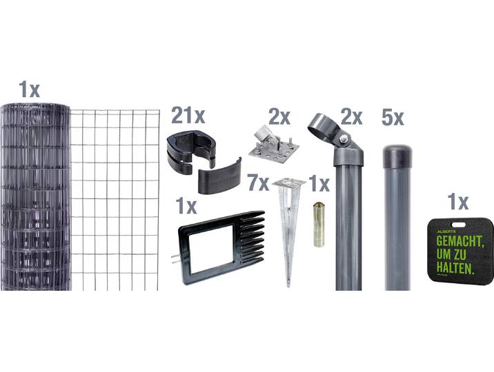 Alberts Fix-Clip Pro Gartenzaun, Höhe 153 cm, Länge 10 m, Zaun-Komplettset mit Bodenhülse ohne Betonieren, anthrazit