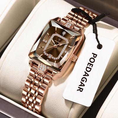 Inspire Daily Merch Premium Elegant Women's Watches Waterproof Ladies Wristwatch Stainless Steel Quartz Luxury Date Watch brown