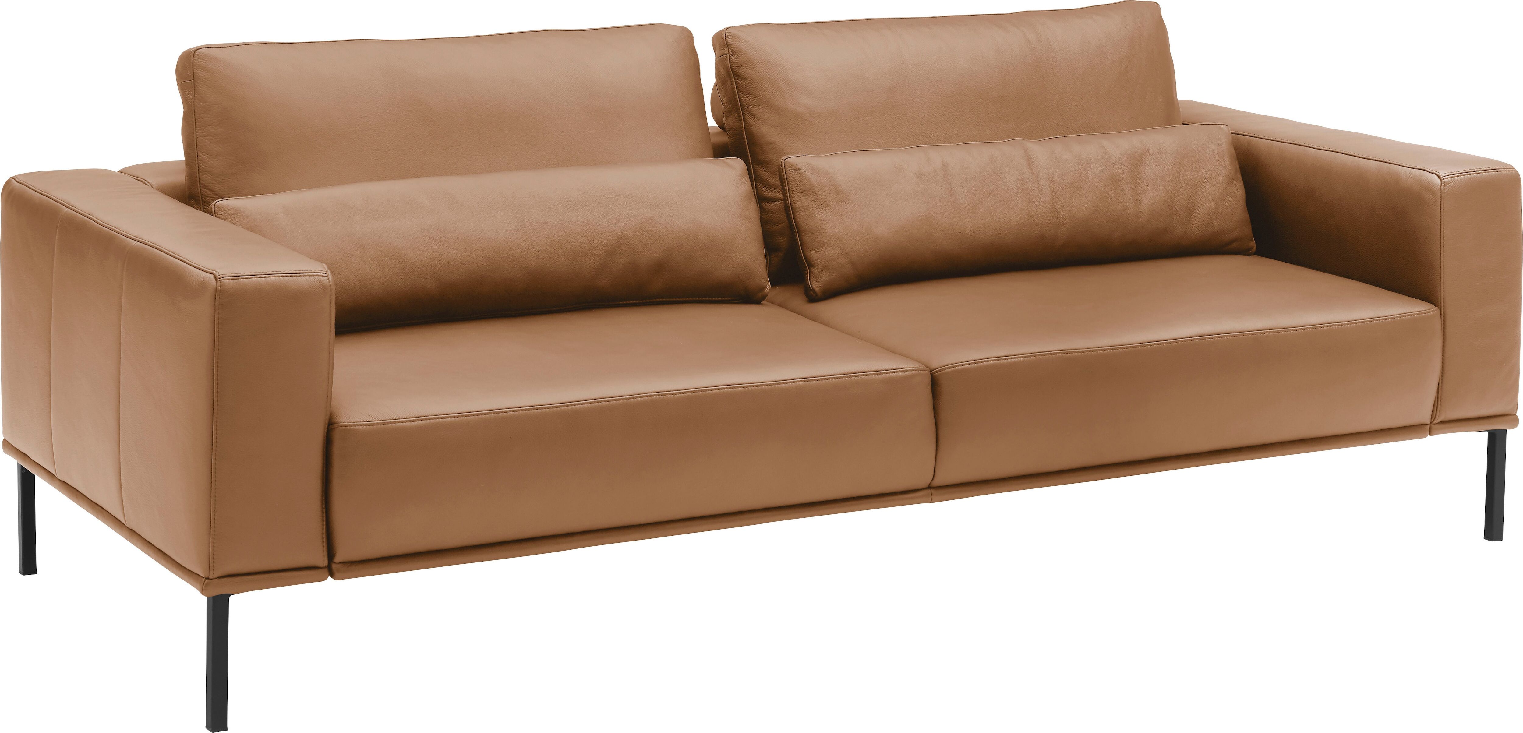 2,5-Sitzer MUSTERRING "JustBPM100, 202 cm breit, aus hochwertigem Leder", cognac, B:202cm H:88cm T:107cm, 100% Leder, Sofas, 2 5-Sitzer, wahlweise mit Nierenkissen und mot. Sitzauszug, Metallfuss in schwarz cognac B/H/T: 202cm x 88cm x 107cm, Leder Mercur