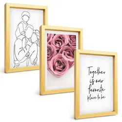 BILDER SET 3er Set - 20x30 cm Goldrahmen - Rosensträuße als Familienzeichnung