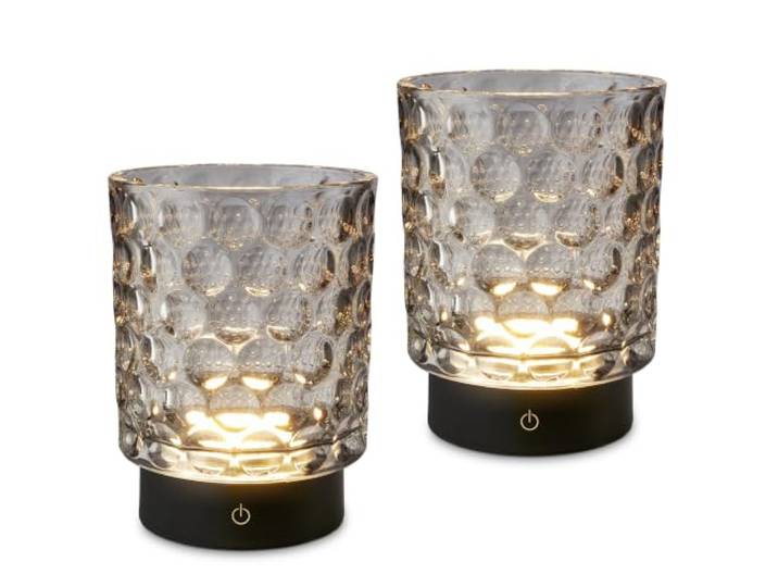 BRILONER - 2er Set LED Tischlampe kabellos, Glaskorpus, Touch, dimmbar 2er Set, Grau, Nachttischlampe, Dekolampe, Akku Wechselbar, Wohnzimmer, Kinderzimmer, 2W, 150lm, 2.700K, IP44, Lampe