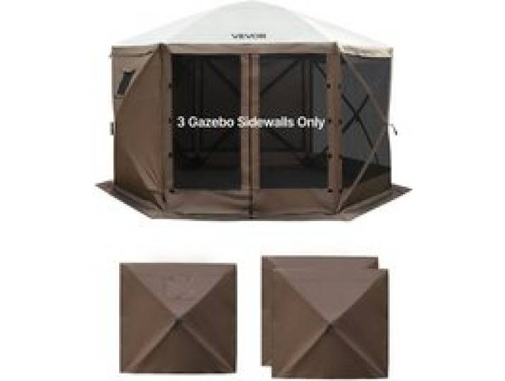 VEVOR 3x Seitenwände für Pavillon Seitenteile, 1,73 x 1,48 m, Wasserfeste Seitenplanen mit Sonnenschutz PU-Beschichtung, Seitenwand inkl. 1 Fenster für Faltpavillon Partyzelt Outdoor-Events, Braun