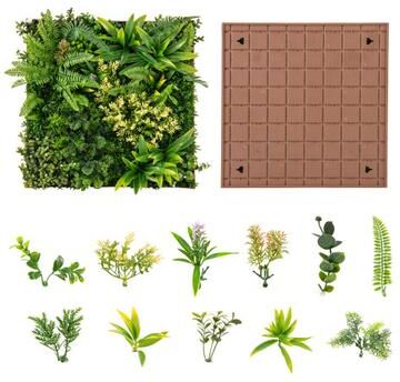 "Costway 20"" x 20"" 3D Hanging Greenery Hedge with 11 Types of Mixed Faux Plants for Indoor Outdoor"