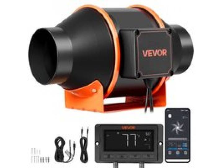 VEVOR Ventilateur de Gaine à Flux Mixte 349 m³/h, Extracteur d'Air en Ligne 101,6 mm pour Tente de Culture et Cuisine, Moteur EC 10 Vitesses, Contrôleur PWM, Contrôle App, Capteur Température Humidité