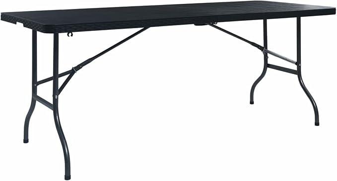 Klappbar Gartentisch Buffettisch Tisch klappbar Campingtisch Partytisch Klapptisch Gartenmöbel Tisch für Garten, Terrasse und Balkon, Schwarz 180×75×72 cm HDPE Rattan-Optik