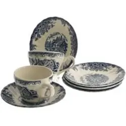 Churchill The Brook Blue Kaffeetasse aus Steingut mit blau dekoriertem Teller 90cc