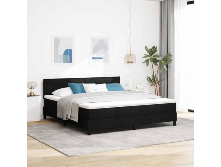 RJPLMFV Boxspringbett, Schwarz, 180 x 200 cm, Stoff Verstellbarer Kopf, 2 Ebenen, Schaumstoffmatratze, Taschenfederkernmatratze, Massivholz, Kiefernholz, modernes Design