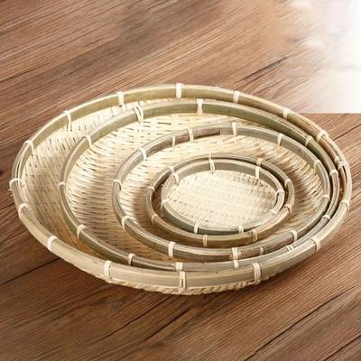 Inspire Essentials Handmade Bamboo Woven Bread Basket Tray 15cm