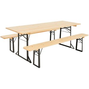 RUKU1952 Bierzeltgarnitur SW10062.2 Fichte/schwarz, 220 x 75cm (B/T), 3-teilig, klappbar