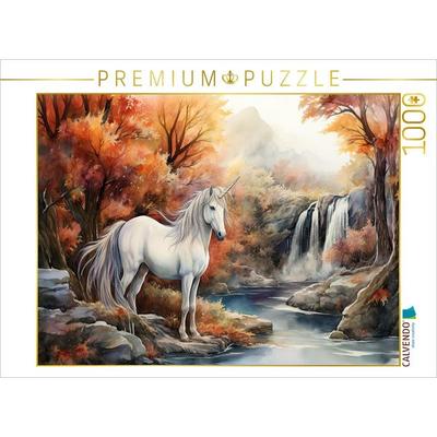 CALVENDO Puzzle Einhorn am Wasserfall | 1000 Teile Lege-Größe 64x48cm Foto-Puzzle für glückliche Stunden