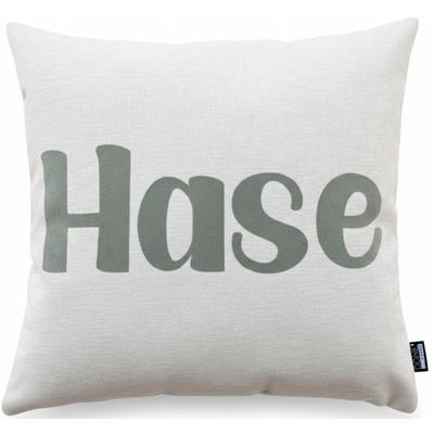 Dekokissen DONE. "HASE", beige (beige, khaki, schriftzug bedruckt), B:45cm L:45cm, Polyester, Dekokissen_Sitzkissen_Kissenhüllen, Weicher Chenille-Stoff Kuschelige Beflockung