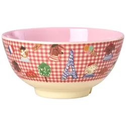 RICE Melamin Schale Kids in Paris Medium, Rosa - Medium, H7.5 Ø15 cm, 700 ml