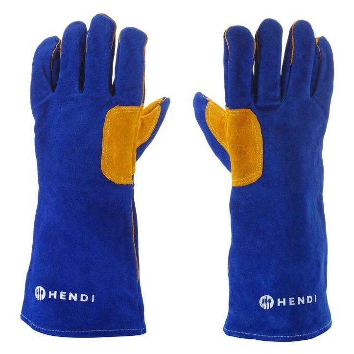 Hendi Hitzebeständige Handschuhe, Leder,, Blau, 2 Stk., (L)410mm (Baumwolle, Leder) (77734110)