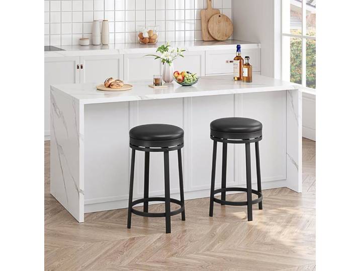 2 pcs Tabourets de bar - rond - chaise de bar pivotant - Cadre en métal - pour cuisine bar - Noir