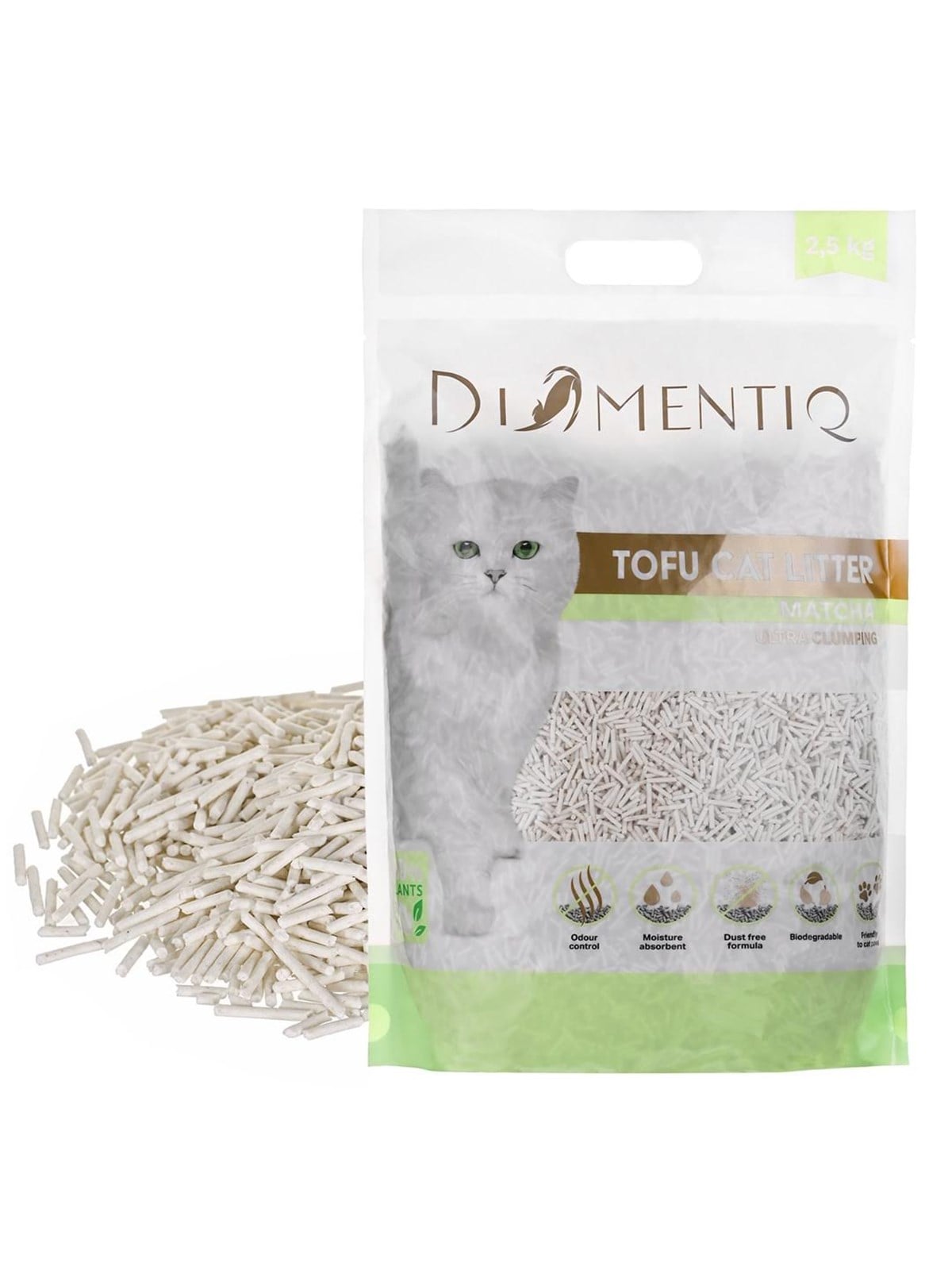 DIAMENTIQ Tofu Matcha Ultra clumping - pflanzliche Streu - 2.5 kg