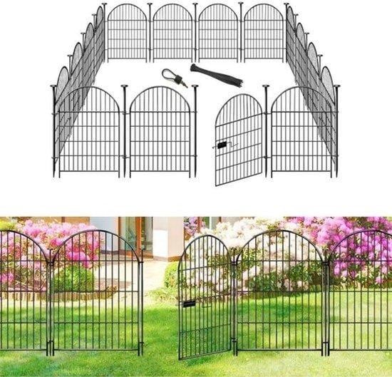 Decoratieve Tuinomheining met Poort voor Dierenbeveiliging - 12 Panelen - Zwart