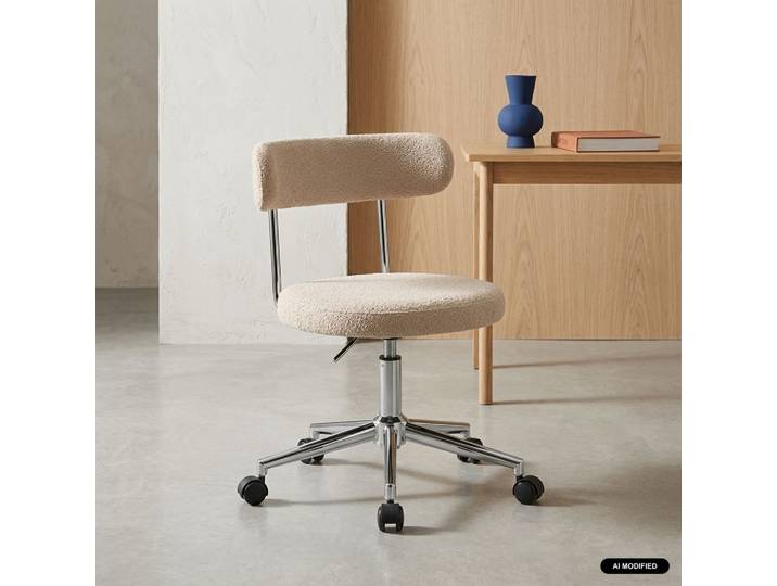 Sweeek - Chaise De Bureau Vintage À Roulettes Tissu Beige - Angela