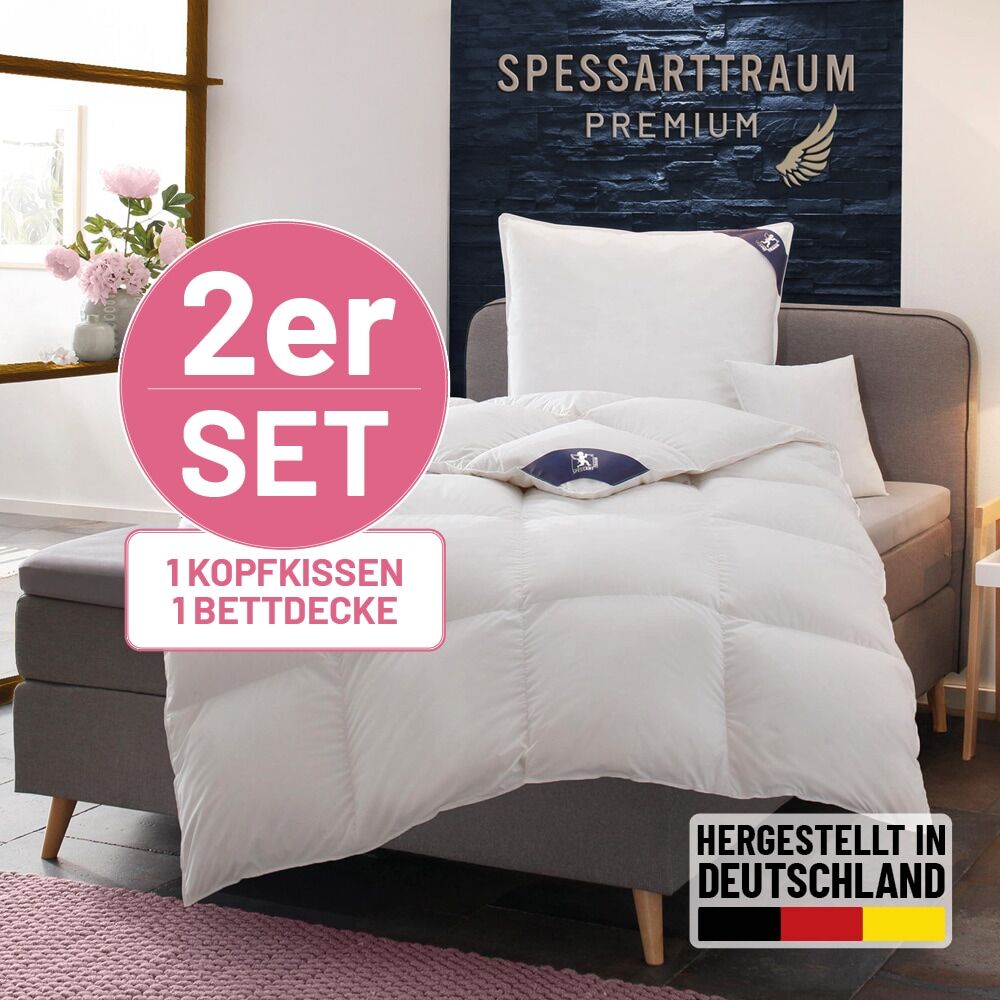 Gänsedaunenbettdecke + Kopfkissen SPESSARTTRAUM "Premium******", weiss (weiß), B/L: 135cm x 200cm Anzahl Teile 1, B/L: 80cm x 80cm Anzahl Teile 1, Bezug: Baumwolle Füllung: Gänsedaune/-feder, warm, Bettdecken Bezug: 100% Baumwolle. Kopfkissen Bezug: 100% 