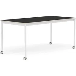 Base Tisch mit Rollen 80 x 160 cm schwarz Nanolaminat weiße Beine