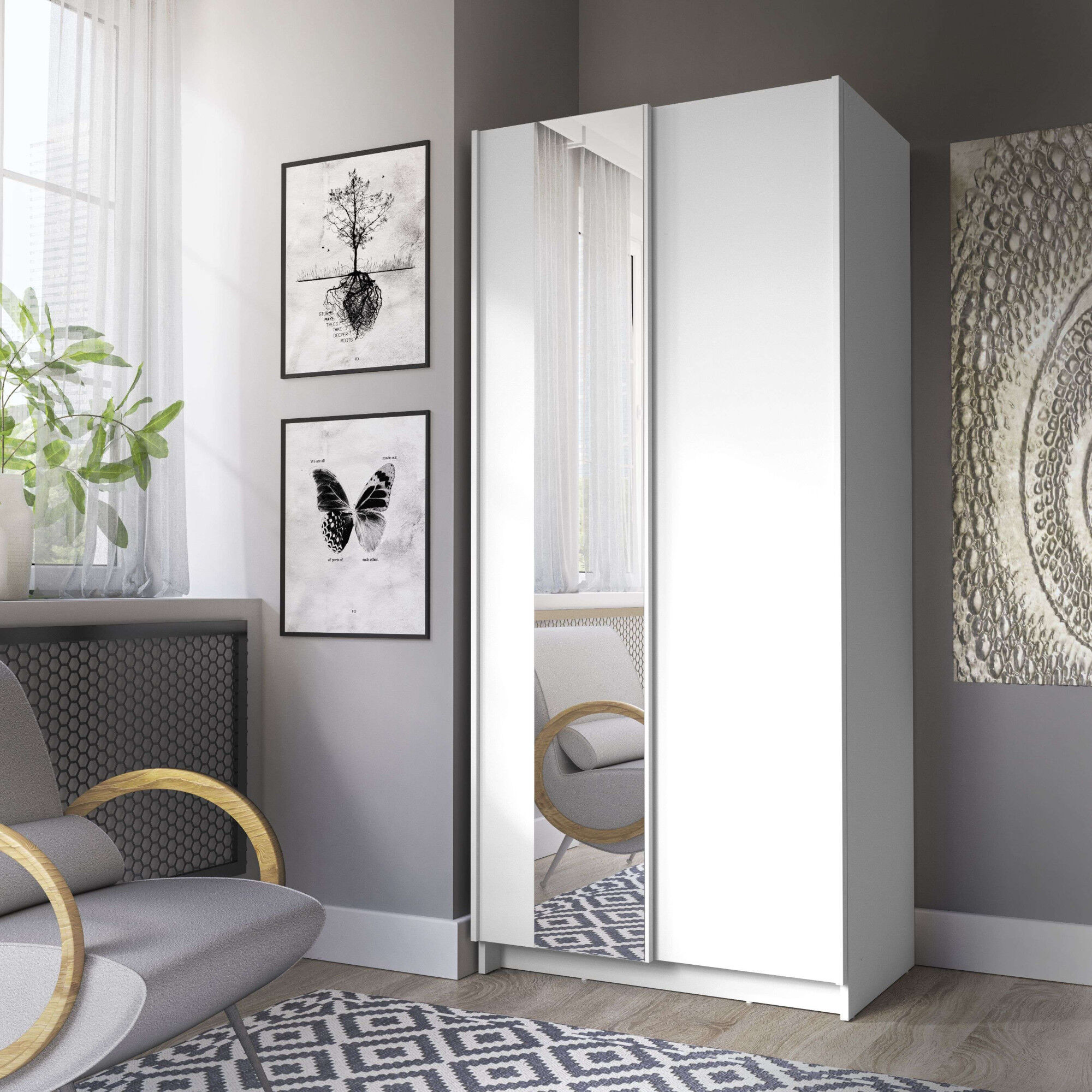 Kleiderschrank HOME AFFAIRE "Hildreth, Wäscheschrank, Schwebetüren, Versand nur 4,95", weiß, B:80cm H:182cm T:54,6cm, FSC-zertifizierter Holzwerkstoff, Schränke, Kleiderschrank, mit Spiegel, FSC-zertifizierter Holzwerkstoff