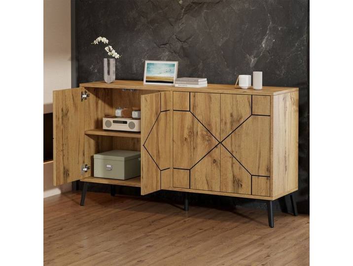 Piaenon - Buffet bas 120×35×69cm avec 4 Portes 50kg 4 Compartiments Design Industriel Salon - Bois