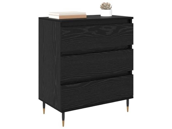 KTHLBRH Anrichte Eiche Schwarz 60 x 35 x 70 cm Holz mehrschichtig Mit Schubladen, Metallbeinen, minimalistisches Design, pflegeleicht, stabil