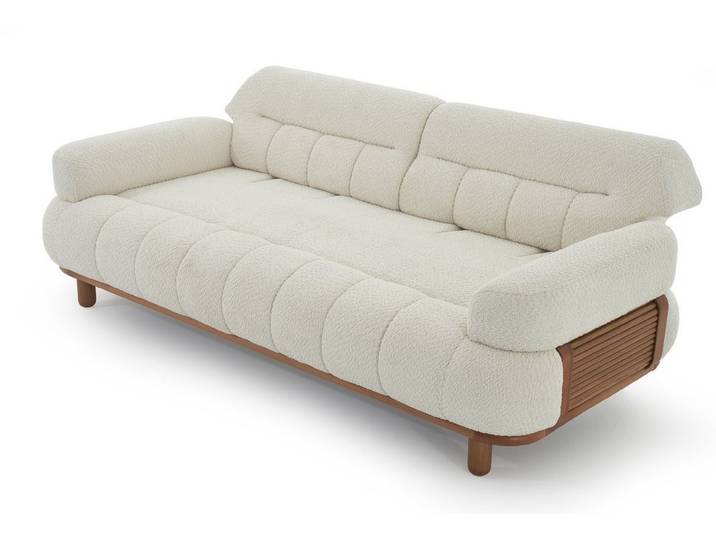 JVmoebel 3-Sitzer Sofa 3-Sitzer Moderner Stil Weiß Cremefarben Stilvoll Holzverziert, 1 Teile, Stilvoll Holzverziert