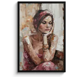 POSTER MIT RAHMEN Frau - Lackierung - Porträt - Modern 60x90 cm