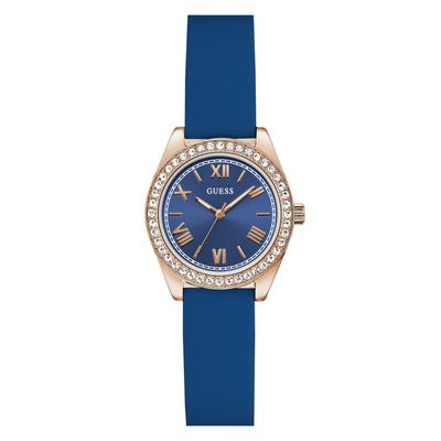 Quarzuhr GUESS "MINI LUNA", blau, roségoldfarben, blau, Armbanduhren, Damen, roségoldfarben, Quarzuhr, Armbanduhr, Damenuhr, Silikonarmband, analog